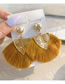 Fashion Yellow Metal Leaf Scalloped Tassel Drop Earrings