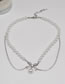 Fashion White Alloy Pearl Beaded Diamond Bow Necklace