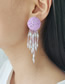 Fashion Pink Raffia Button Crystal Tassel Drop Earrings