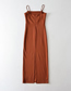 Fashion Brown Solid Color Flat Back Slit Dress  Cotton