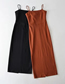 Fashion Black Solid Color Flat Back Slit Dress  Cotton