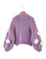 Fashion Purple Puff Floral Thick Knit Sweater Cardigan