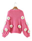 Fashion Pink Puff Floral Thick Knit Sweater Cardigan