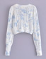 Fashion White Tie-dye Print Knitted Cardigan Sweater  Acrylic
