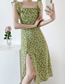 Fashion Green Cotton Floral Slit Lace Dress  Cotton