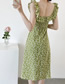 Fashion Green Cotton Floral Slit Lace Dress  Cotton