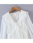 Fashion White Solid Color Lace Doll Neck Long Sleeve V Neck Dress  Cotton
