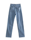 Fashion Blue Cotton Button Straight Jeans  Cotton