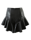 Fashion Black Pu Leather Ruffled Skirt  Cotton