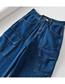 Fashion Dark Blue Washed Multi-pocket Cargo Straight-leg Trousers