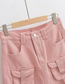 Fashion Pink Cotton Multi-pocket Skirt