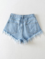 Fashion Denim Blue Cotton Washed Multi-button Fringe Shorts