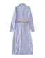 Fashion Blue Linen-blend Striped Lace-up Dress