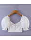 Fashion White Puff-sleeve Pleated-breasted Square Neck Crop Top