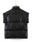 Fashion Black Pu Zipper Stand Collar Cotton Vest