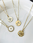 Fashion Gold-4 Bronze Zircon Round Clover Pendant Necklace