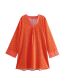 Fashion Orange Woven Print V-neck Dress  Woven