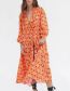 Fashion Orange Printed Long-sleeve Dress  Woven