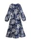 Fashion Blue Square Neck Print Dress  Woven