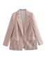 Fashion Pink Woven Striped Pocket Blazer  Woven