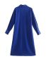 Fashion Blue Woven V-neck Lapel Dress