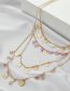 Fashion Gold Alloy Rice Bead Tassel Diamond Round Head Multi-layer Necklace