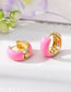 Fashion Pink Square Ball Alloy Drip Oil Round Earrings