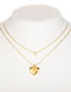 Fashion Platinum Bronze Diamond Heart Double Necklace