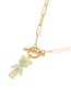 Fashion Color Bronze Zircon Drop Oil Bear Pendant And Pearl Chain Necklace