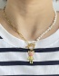 Fashion Blue Bronze Zircon Drop Oil Bear Pendant And Pearl Chain Necklace
