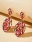 Fashion Color Metal Diamond Cutout Leaf Stud Earrings