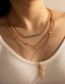 Fashion Gold Alloy Geometric Beaded Feather Layered Necklace