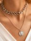 Fashion Silver Alloy Portrait Round Chain Double Layer Necklace