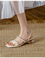 Fashion Creamy-white Chunky Heel Pleated Slip-on Square Toe Sandals