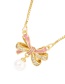 Fashion Gold-2 Bronze Zircon Drop Oil Bow Pearl Pendant Necklace