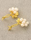 Fashion Gold Pure Copper Leaf Pearl Grape Stud Earrings