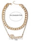 Fashion Gold Alloy Diamond Alphabet Chain Double Layer Necklace