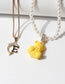 Fashion Yellow Alloy Diamond Dolphin Alphabet Bear Pearl Beaded Necklace Set