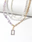 Fashion Gold Geometric Pearl Beaded Gravel And Chain Diamond Square Multilayer Necklace