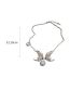 Fashion Silver Metal Diamond Butterfly Pearl Necklace