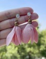 Fashion Leather Pink Alloy Inlaid Zirconium Fabric Flower Stud Earrings