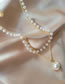 Fashion Silver Necklace Alloy Pearl Beaded Double Necklace