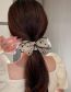 Fashion Hair Tie - Beige Fabric Mesh Diamond Bow Pleated Hair Tie