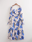 Fashion Blue Geometric Print Cutout Dress