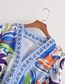 Fashion Blue Geometric Print Lace-up V-neck Dress