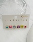 Fashion Color Set Of 6 Brass And Zircon Contrast Square Stud Earrings
