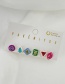 Fashion Color 6-piece Set Of Copper Inlaid Zircon Contrasting Color Irregular Earrings