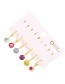 Fashion Color Set Of 6 Copper Inlaid Zircon Contrast Round Earrings