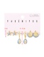 Fashion Gold 6-piece Set Of Copper Inlaid Zircon Oil Drop Five-pointed Star Shell Earrings
