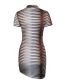 Fashion Brown Polyester Print Drawstring Stand Collar Dress